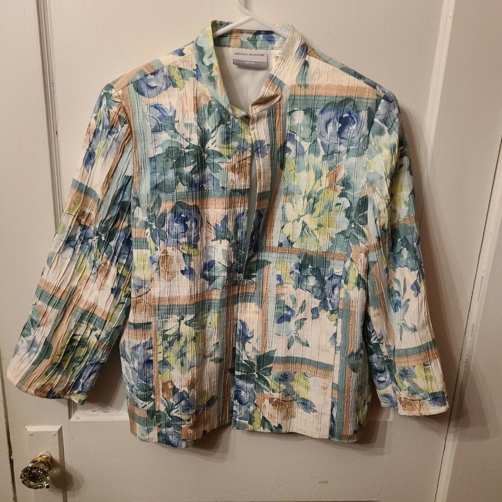 Alfred Dunner 12P petite blue floral jacket blazer ladies M2